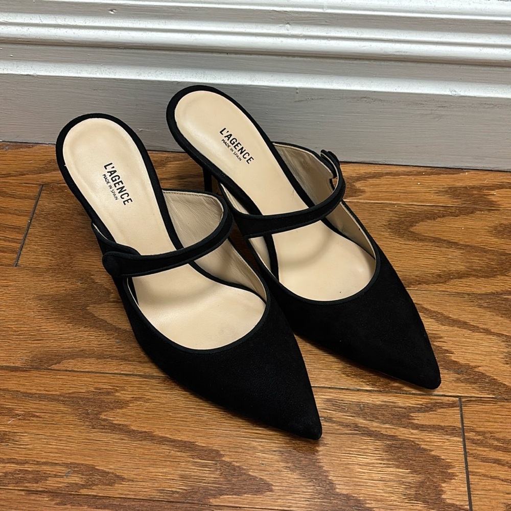 L agence stella suede point toe mule, size 37